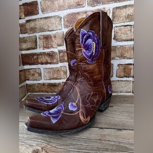 Embroidered Brown and Purple Women's Cowboy Boots Old gringo 8.5